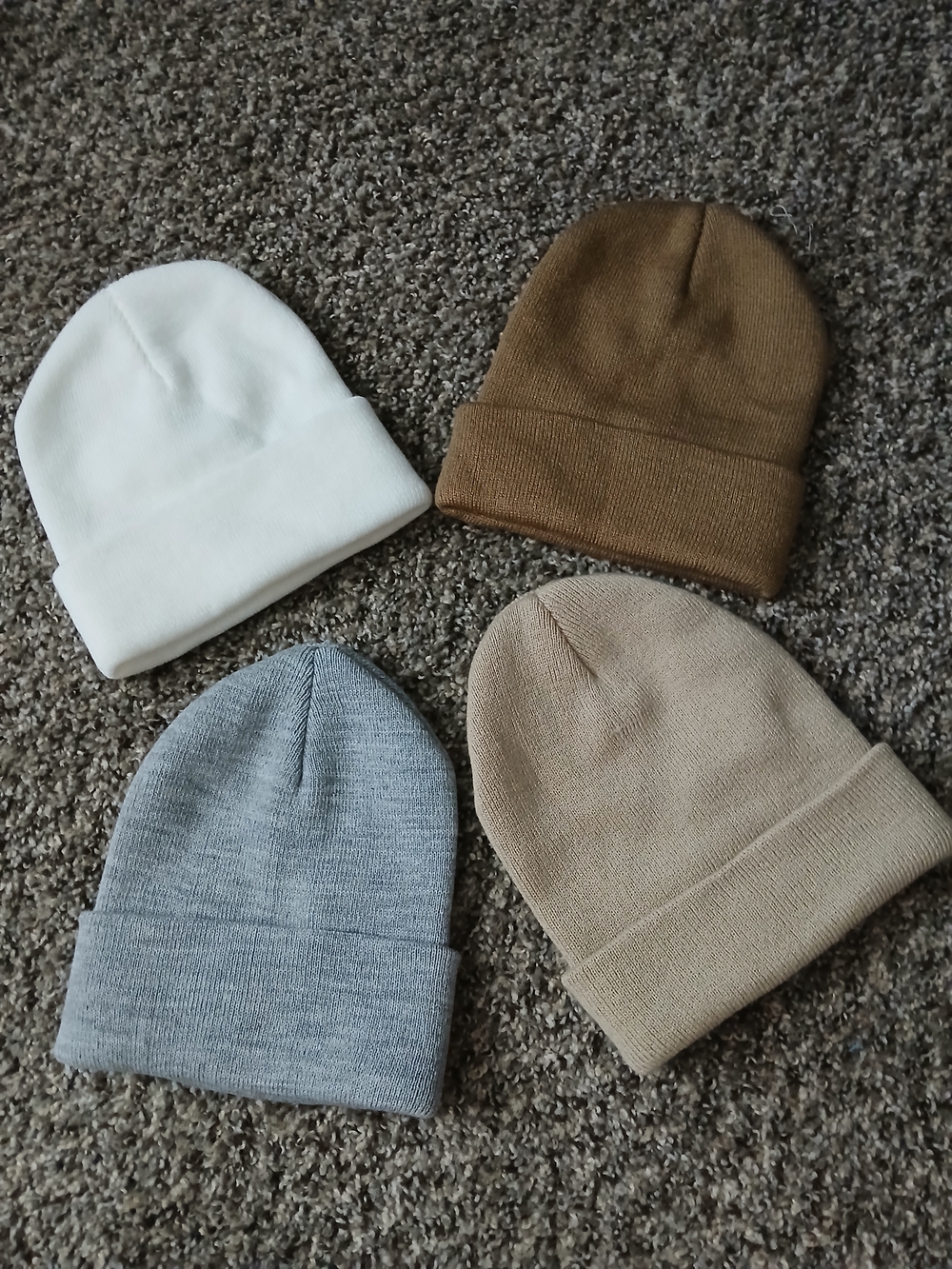 Classic Knit Beanie Hat Bundle - White, Camel, Gray, Beige